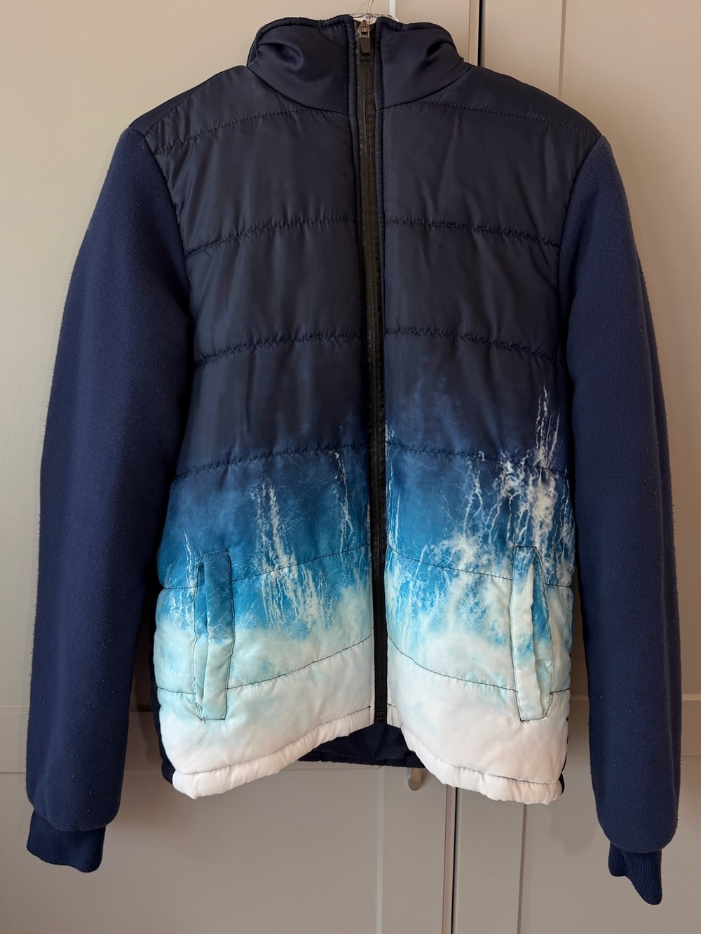 Aeropostale Blue Ocean Wave Puffer Jacket Hoodie Size Small Y2K Style
